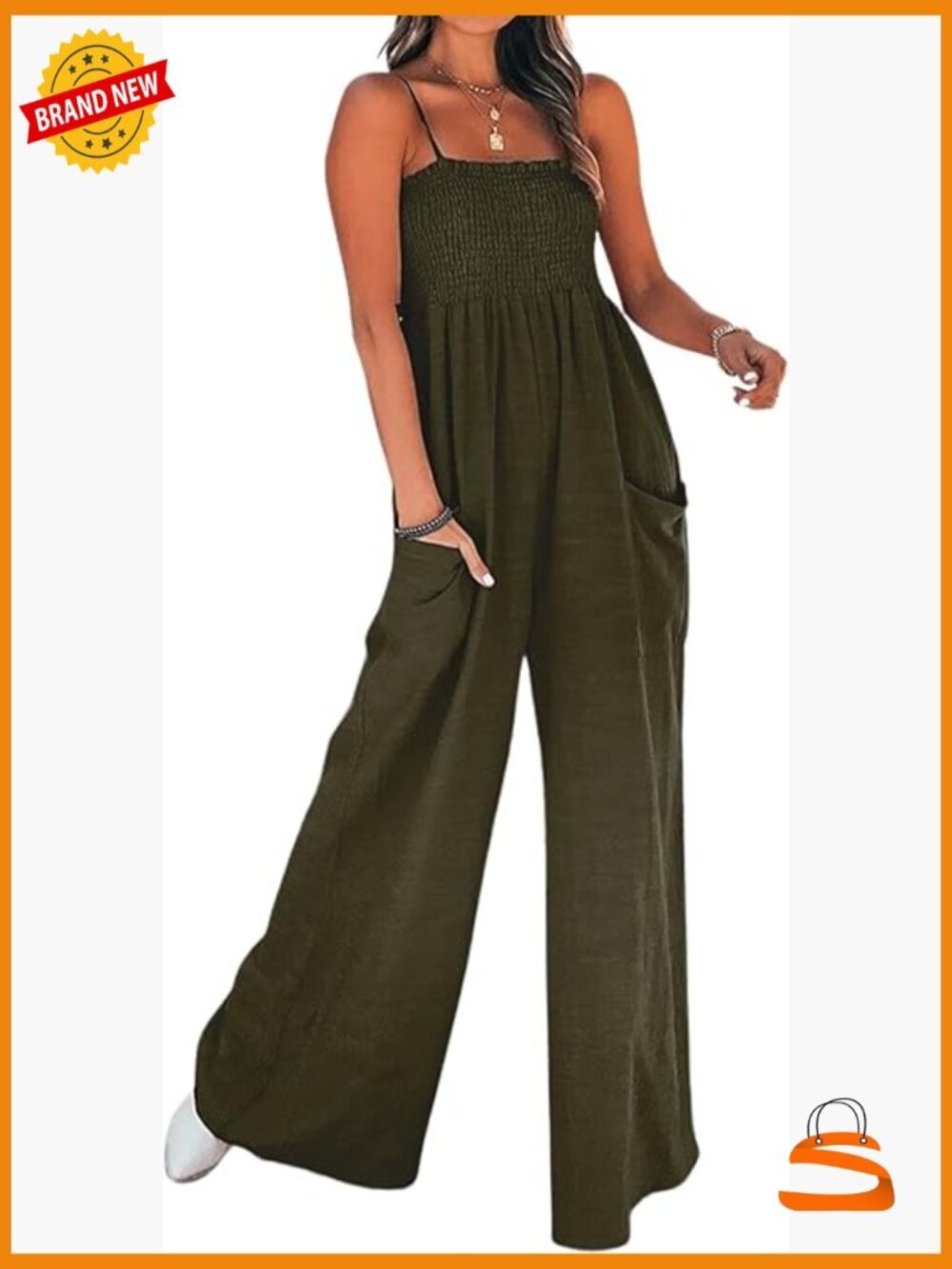Smocked Square Neck Jumpsuit with Adjustable Straps Maxi Length